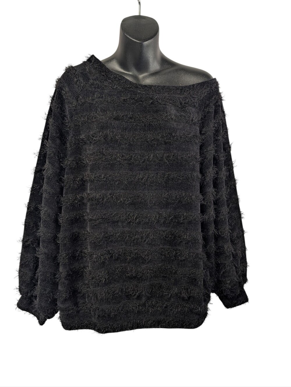 1. State Women's Black Shaggy Fuzzy Off Shoulder Knit Sweater Size L